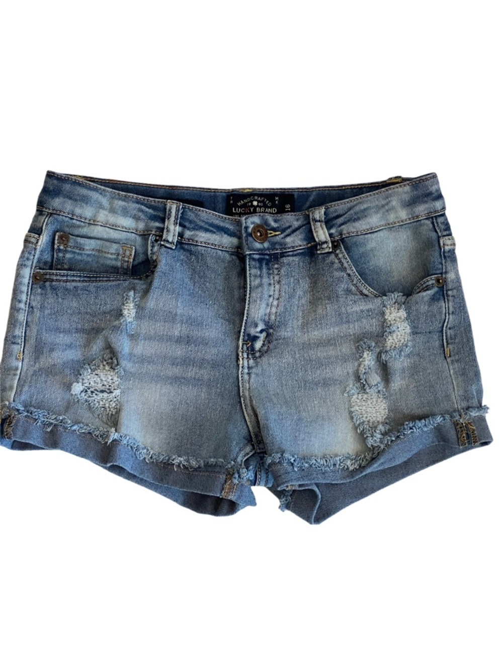 Lucky Brand Girls Distressed Denim ‘Riley Shorts’ - Light Blue | Size 16 - Picture 2 of 6